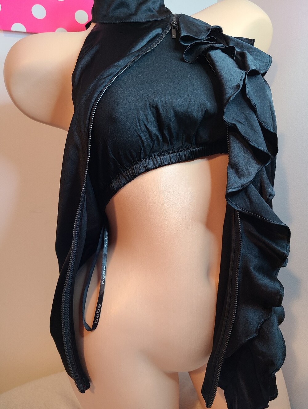 VTG Bebe 100% Silk Roxanne Charm Ruffle Halter Top Size XS - NWT - Picture 3 of 8